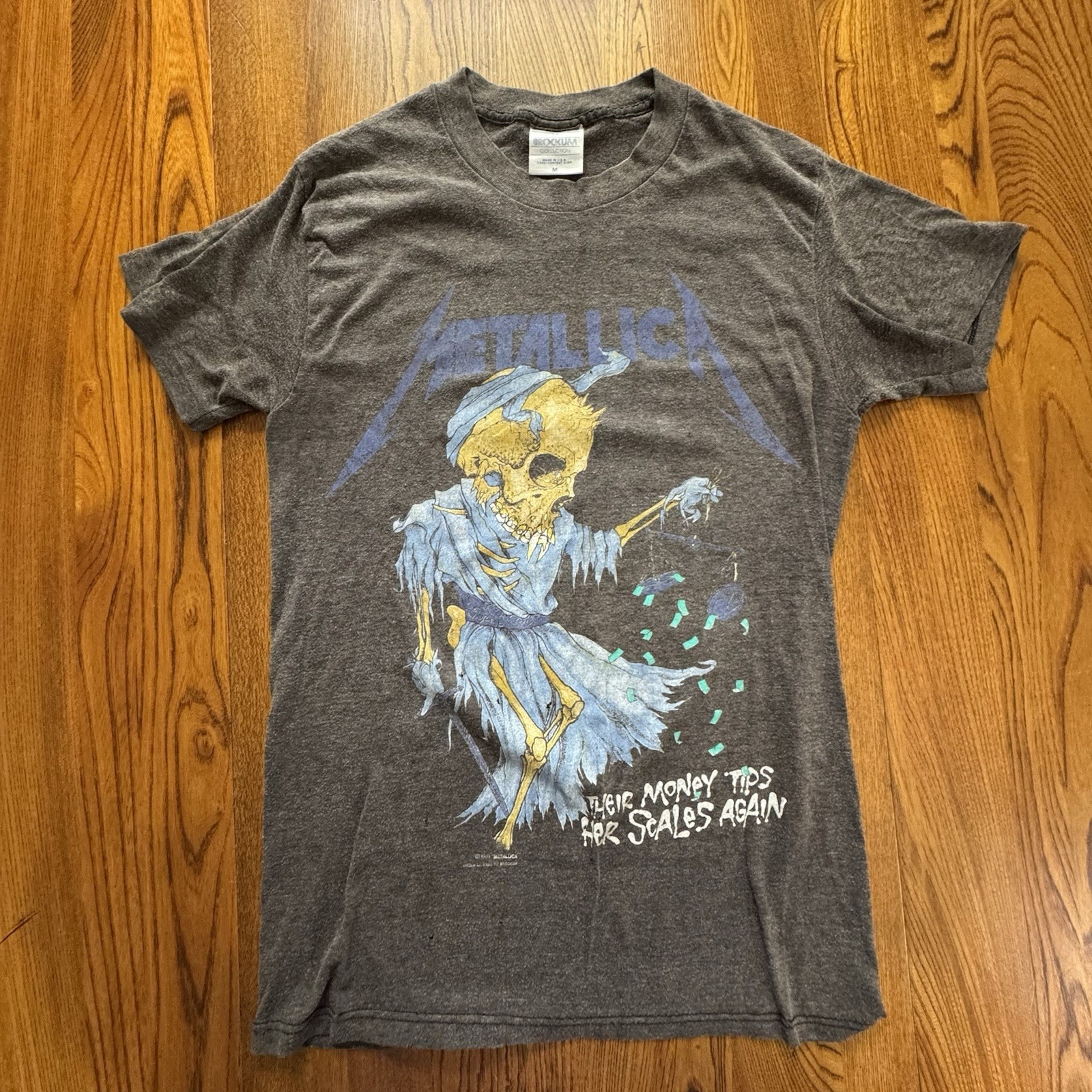 Vtg 1989 Metallica Their Money Tips Her Scales Again Grey D/S T-Shirt Size M